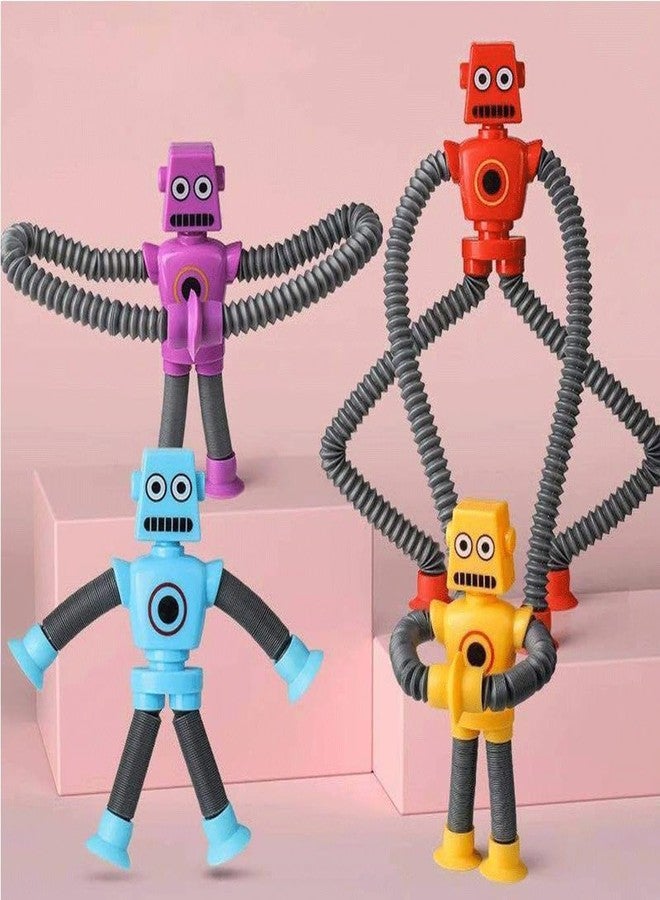 Zinnia Telescopic Suction Cup Giraffe Toy, Stretchy Pop Tubes Fidget Sensory Toys for Boys & Girls, Snow Ball, Boys, Shape Changing Robot & Giraffe Suction Pop Tube Toy for Kids (Robot Pack of 4) - Image 4